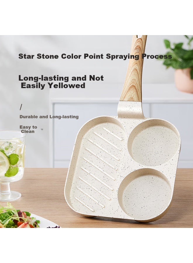 Supor Breakfast Pan Fry Pan Home Flat Pan Breakfast Plate Fried Egg Pancake Square Steak Three-Hole Maifan Stone Color Nj05La3 - Image 3