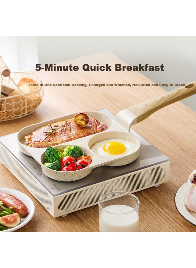 Supor Breakfast Pan Fry Pan Home Flat Pan Breakfast Plate Fried Egg Pancake Square Steak Three-Hole Maifan Stone Color Nj05La3 - Image 1