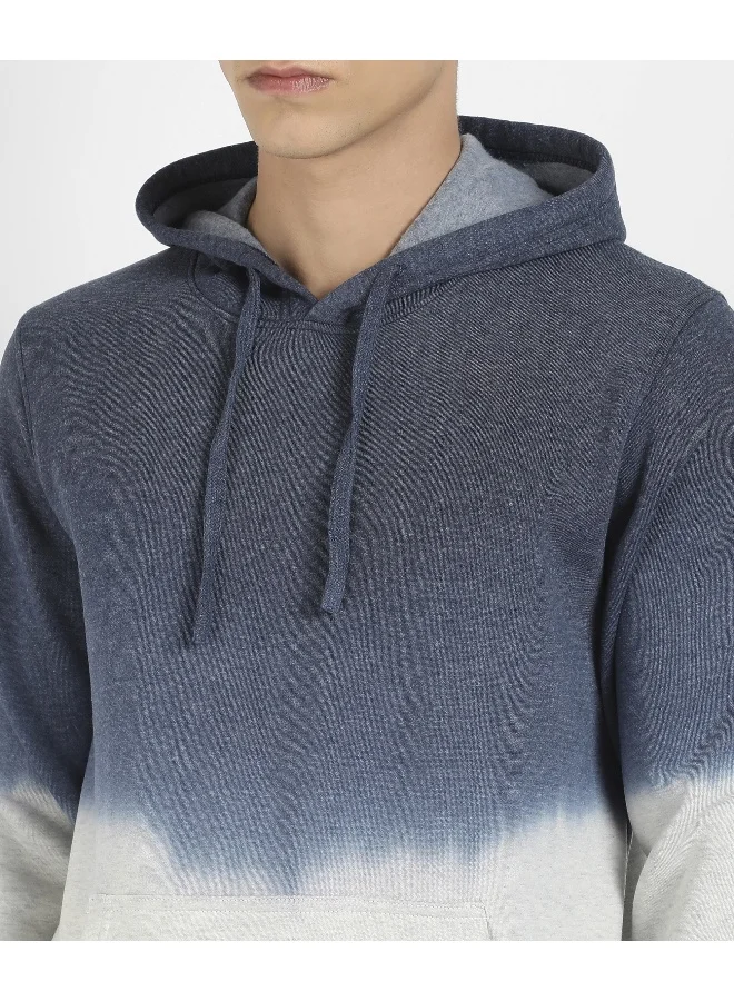 Campus Sutra Men's Blue & Grey Pullover Ombre Sweatshirt With Ribbed Hem
