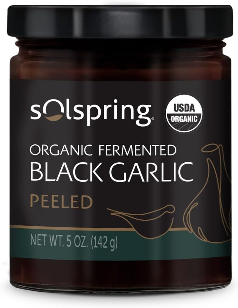 Solspring Organic Fermented Black Garlic - Peeled, 5 oz Jar, USDA Organic, Gluten Free - Image 1