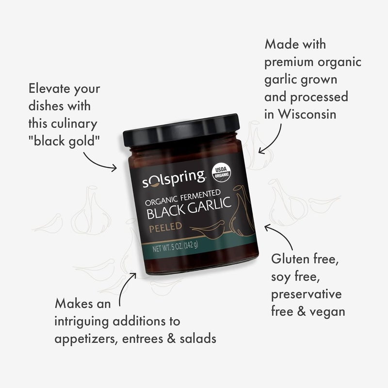 Solspring Organic Fermented Black Garlic - Peeled, 5 oz Jar, USDA Organic, Gluten Free - Image 3