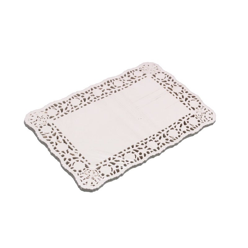 LJY 100 Pieces Off-White Lace Rectangle Paper Doilies Cake Packaging Pads Wedding Tableware Decoration (8" x 12") - Image 2