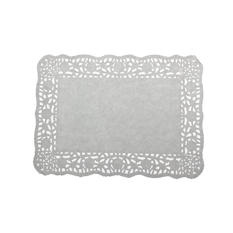 LJY 100 Pieces Off-White Lace Rectangle Paper Doilies Cake Packaging Pads Wedding Tableware Decoration (8" x 12") - Image 1