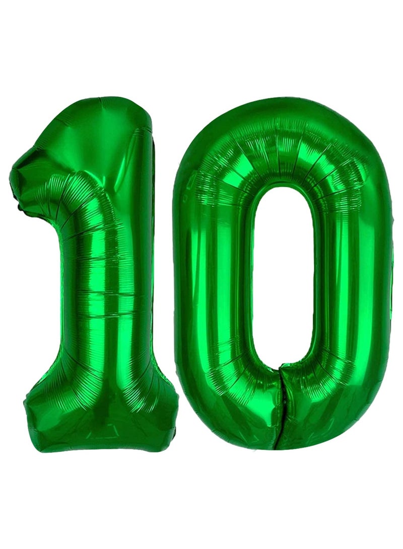 KATCHON Dark Green 10 Number Balloon- 40 Inch | 10th Birthday Decorations | Green Number 10 Balloons - Image 1