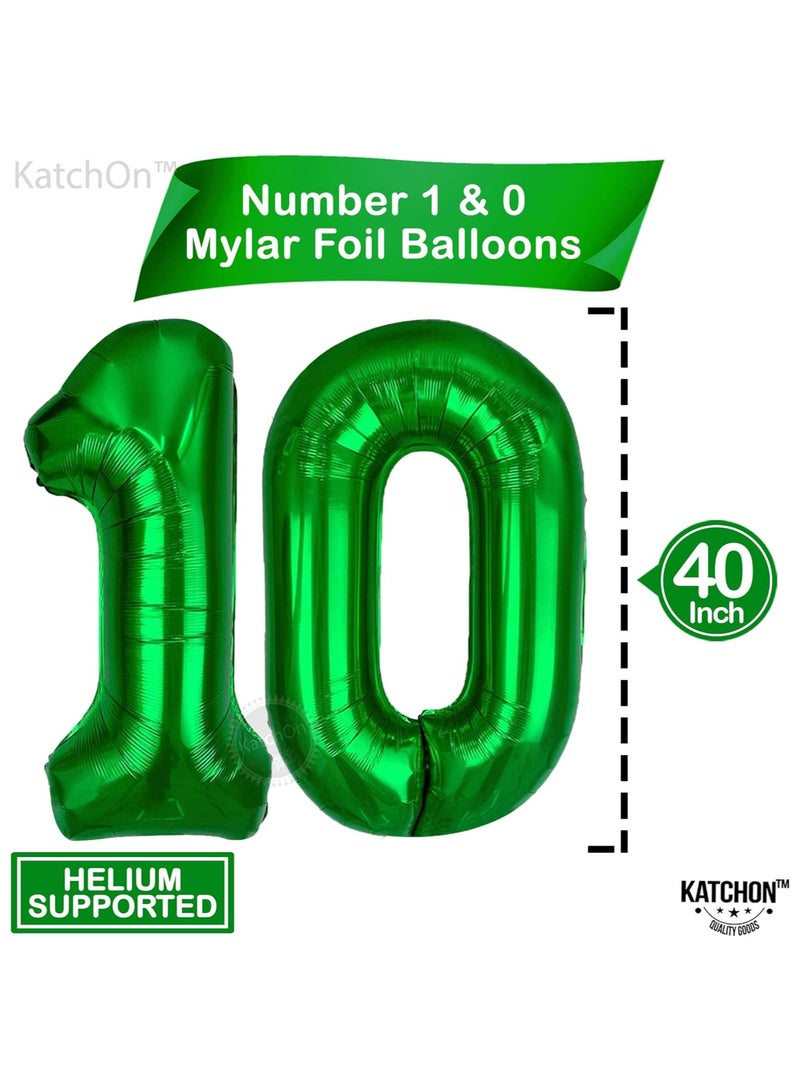 KATCHON Dark Green 10 Number Balloon- 40 Inch | 10th Birthday Decorations | Green Number 10 Balloons - Image 2
