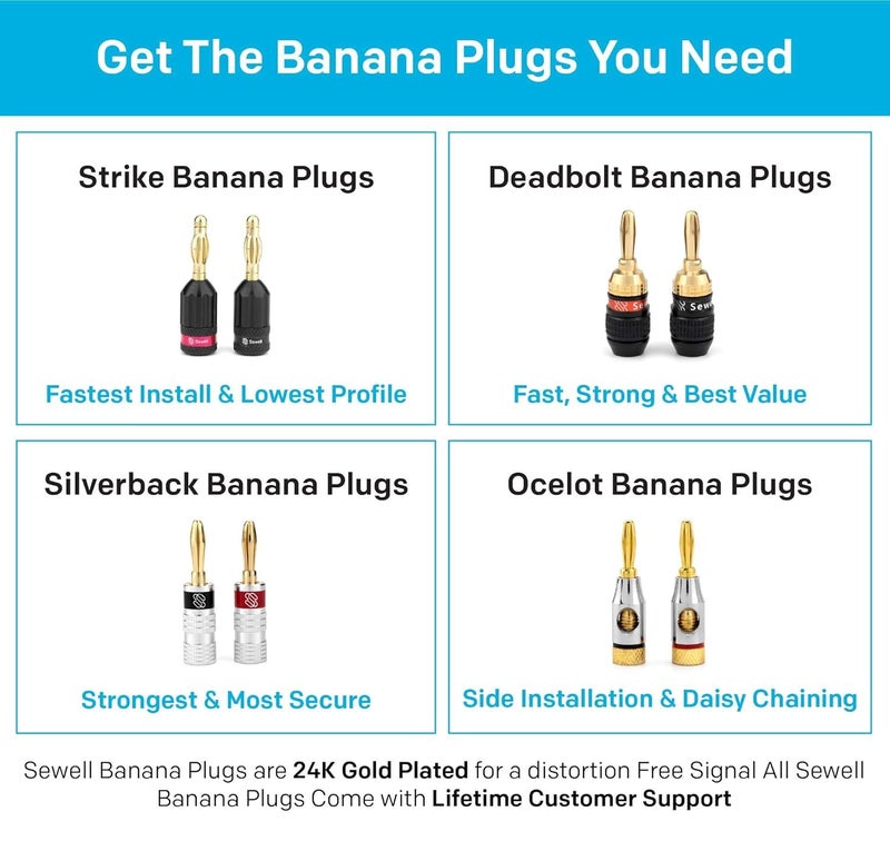 Sewell SW-29863-12 Deadbolt Banana Plugs 12-Pairs by, Gold Plated Speaker Plugs, Quick Connect - Image 4