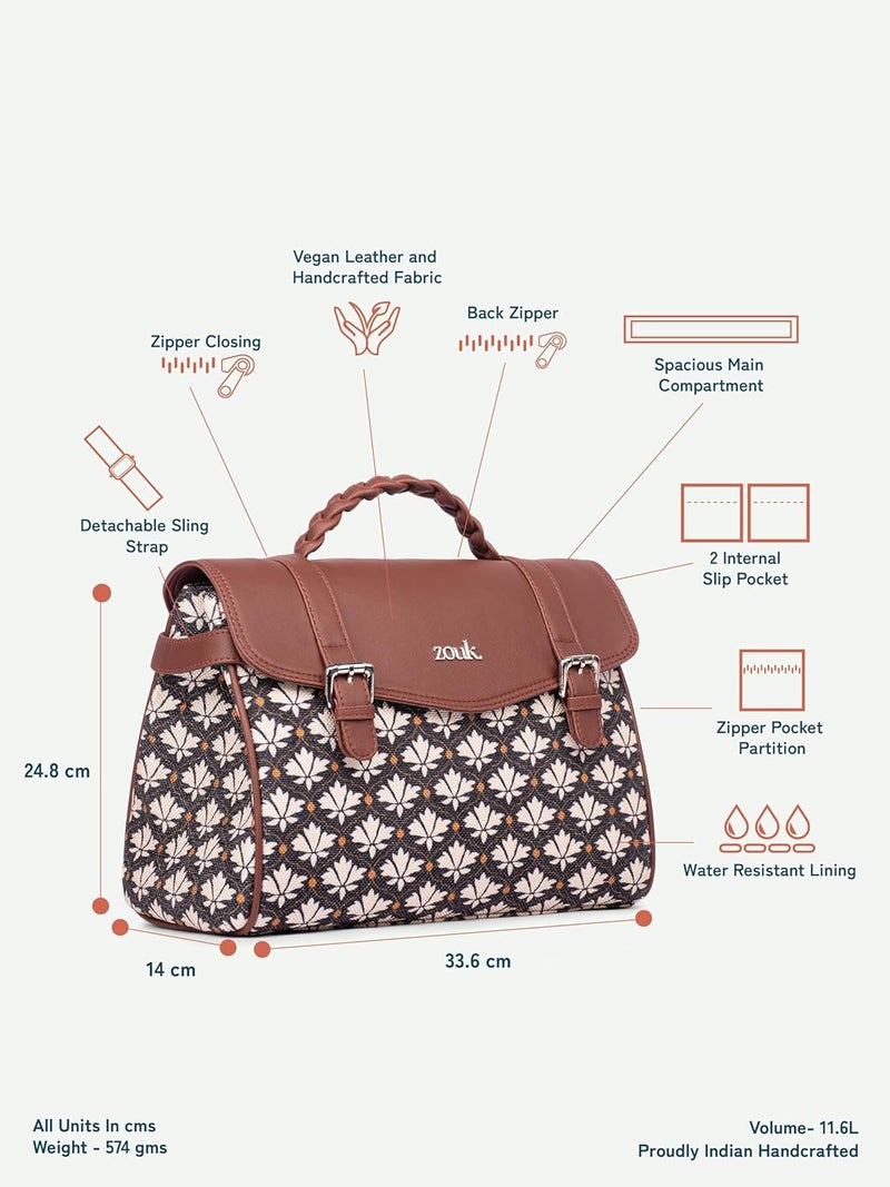 ZOUK حقيبة ساتشيل تراث كونكونا للنساء | جوت | جلد نباتي مصنوعة يدويًا مع حزام كتف قابل للفصل - Image 4