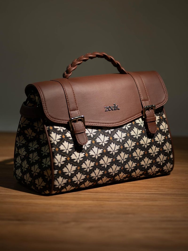 ZOUK حقيبة ساتشيل تراث كونكونا للنساء | جوت | جلد نباتي مصنوعة يدويًا مع حزام كتف قابل للفصل - Image 3