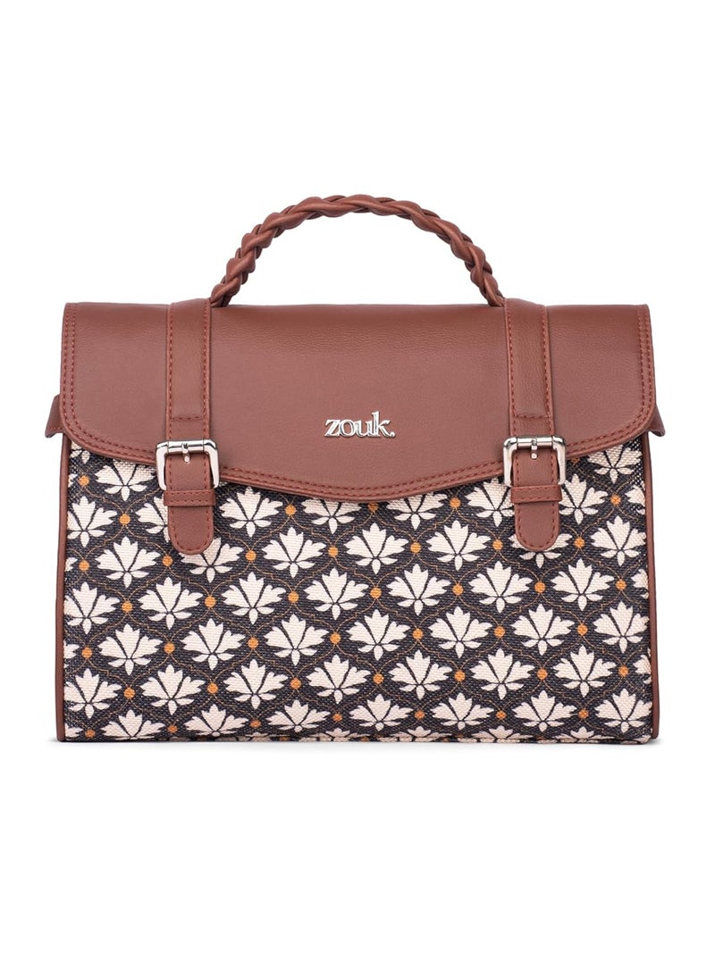 ZOUK حقيبة ساتشيل تراث كونكونا للنساء | جوت | جلد نباتي مصنوعة يدويًا مع حزام كتف قابل للفصل - Image 1