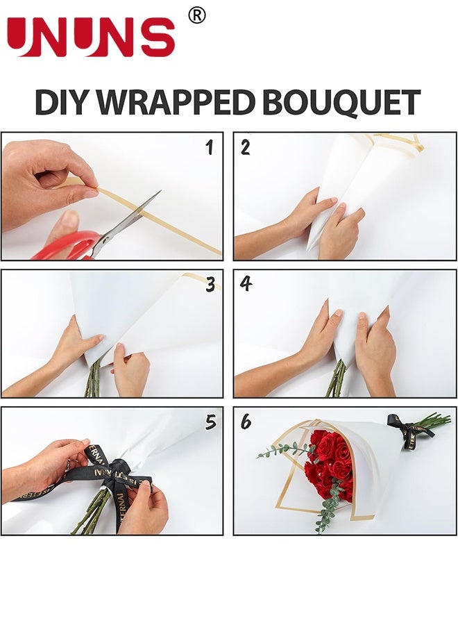 UNUNS 20 Sheets Flower Wrapping Paper,Waterproof Floral Bouquet Wrapping Paper,Florist Supplies Packaging Paper For Wedding Birthday Gift DIY,White Gold - Image 3