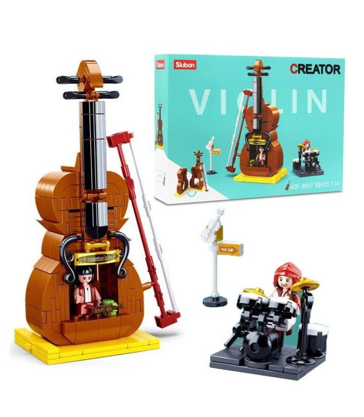 سلوبان Sluban Wonders violin building blocks, 308 pieces, toys for boys and girls, birthday gift, child development stages and fun, model blocks. Blocks, building blocks, assembly construction block set, building block toy, kids blocks, assembly, boys, blocks, girls toys, building game toy, construction toy, boys block sets, large kids blocks, building blocks, character blocks, skill development blocks, kids intelligence blocks. Home toys for children, toys for boys and girls, kids toy, kids toys, children’s toy, group games, educational kids toys, toys, boys toys, toys for 1-year-old children, toys for 6-year-old children, toys. - Image 1
