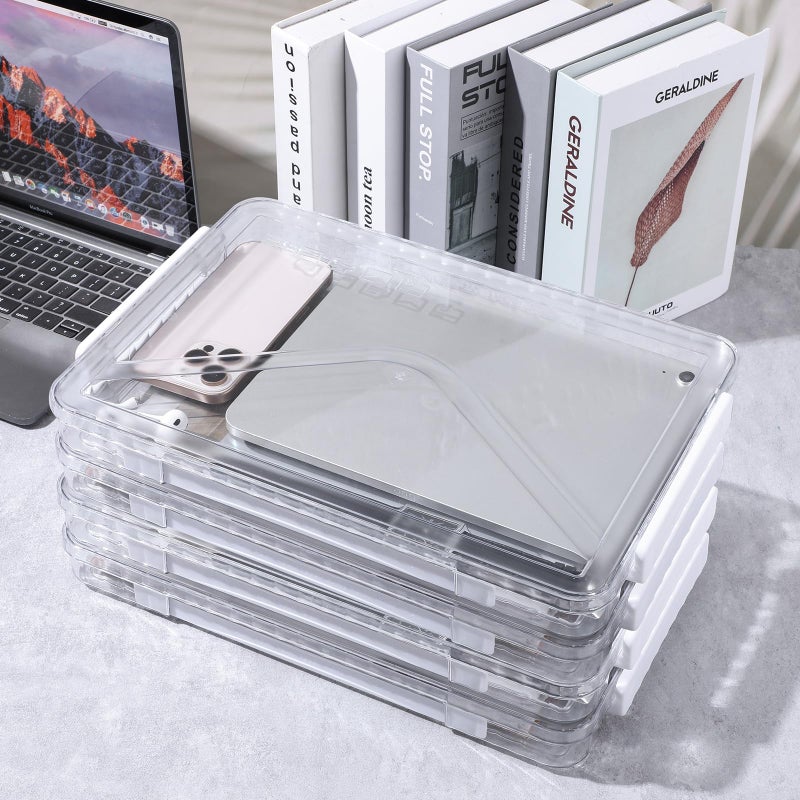 Mekueeex 4 Pack Clear Plastic File Boxes with Handle, Modern Style, Stackable, Water Resistant, A4 Letter File, Document, Photo, Scrapbook Storage - Image 3