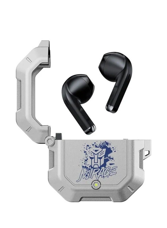 Transformers TF-T12 Wireless Bluetooth Earbuds Gaming Headphones Long Battery Life Headset with Music Noise Cancellation Calls Silver - Image 1