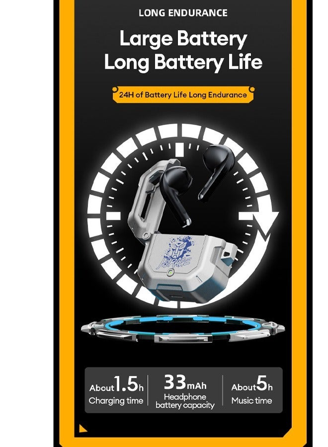 Transformers TF-T12 Wireless Bluetooth Earbuds Gaming Headphones Long Battery Life Headset with Music Noise Cancellation Calls Silver - Image 4