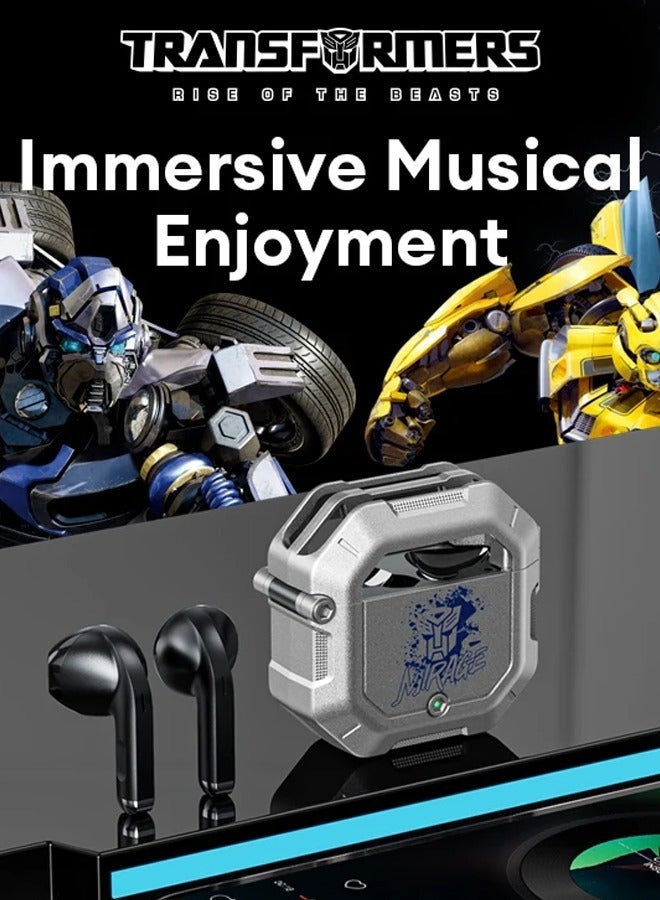 Transformers TF-T12 Wireless Bluetooth Earbuds Gaming Headphones Long Battery Life Headset with Music Noise Cancellation Calls Silver - Image 2