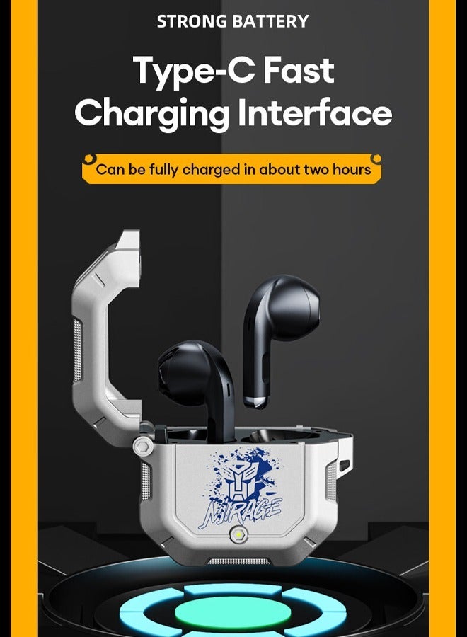 Transformers TF-T12 Wireless Bluetooth Earbuds Gaming Headphones Long Battery Life Headset with Music Noise Cancellation Calls Silver - Image 5