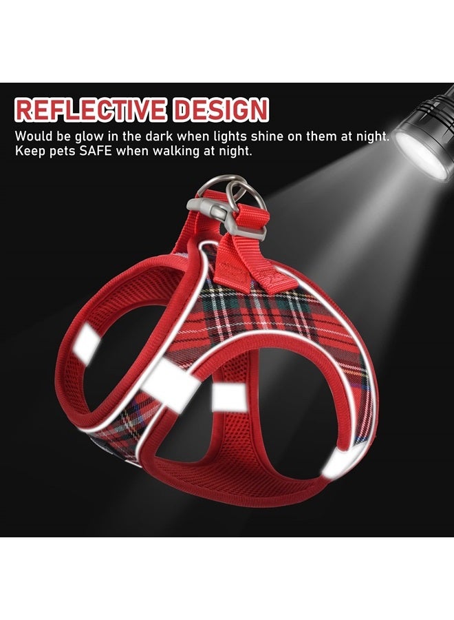 GAMUDA Small Pet Harness Collar and Leash Set, Step in No Chock No Pull Soft Mesh Adjustable Dog Vest Harnesses Plaid Reflective for Dogs Puppy and Cats Outdoor Training and Running (Red, S) - Image 1