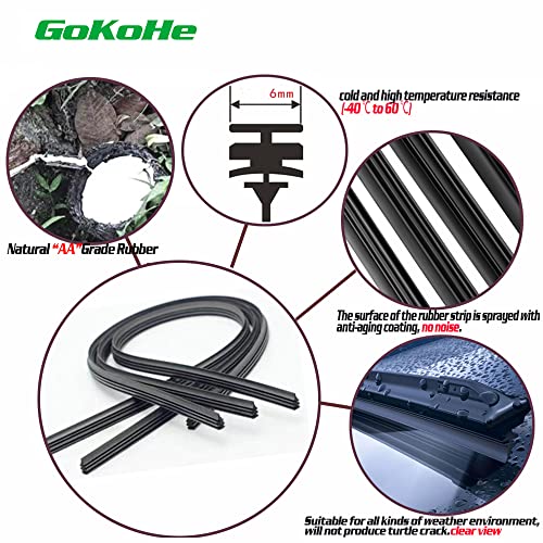 GoKoHe Windshield Wiper Blades for Kia Sedona 2006-2020 Honda Civic HR-V 2016-2020 Hyundai Sonata 2011-2020 Jeep Cherokee 2014-2020 Lancer 2008-2017 U Hook 26" + 18" Front Windscreen Wiper - Image 5