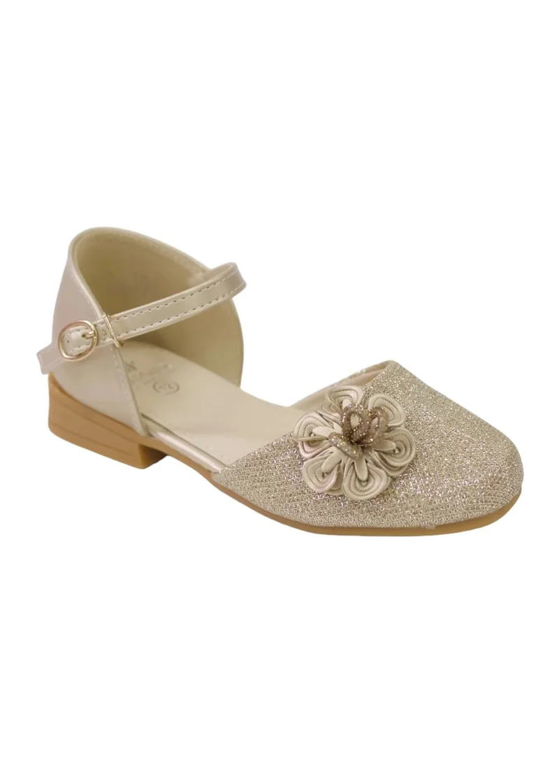 لاماراباريس ISLA GIRLS BRIDAL SHOE WITH FLOWER IN SHIMMER GOLD
