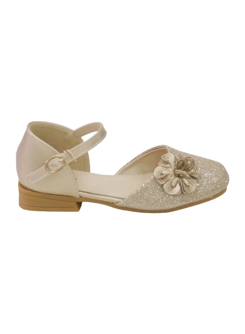 لاماراباريس ISLA GIRLS BRIDAL SHOE WITH FLOWER IN SHIMMER GOLD