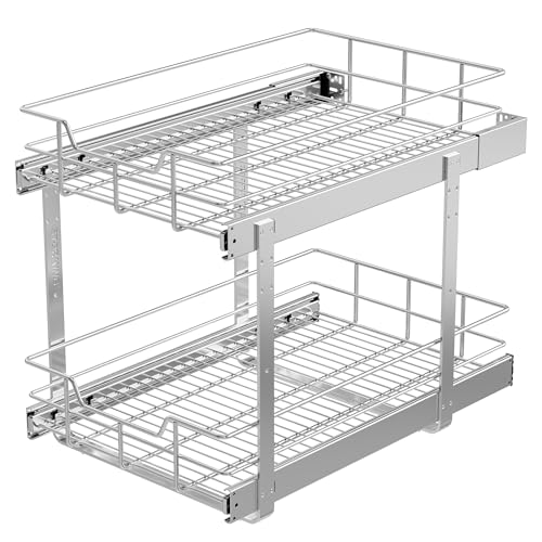 STORKING 2 Tier Pull Out Cabinet Organizer 14" W X 22" D, Slide Out Drawers For Kitchen Cabinets, Pull Out Drawers For Cabinets Capacity Heavy Duty Caddy, Cabinet Pullout Shelves Chrome-Plated,Bathroom Pantry - Image 1