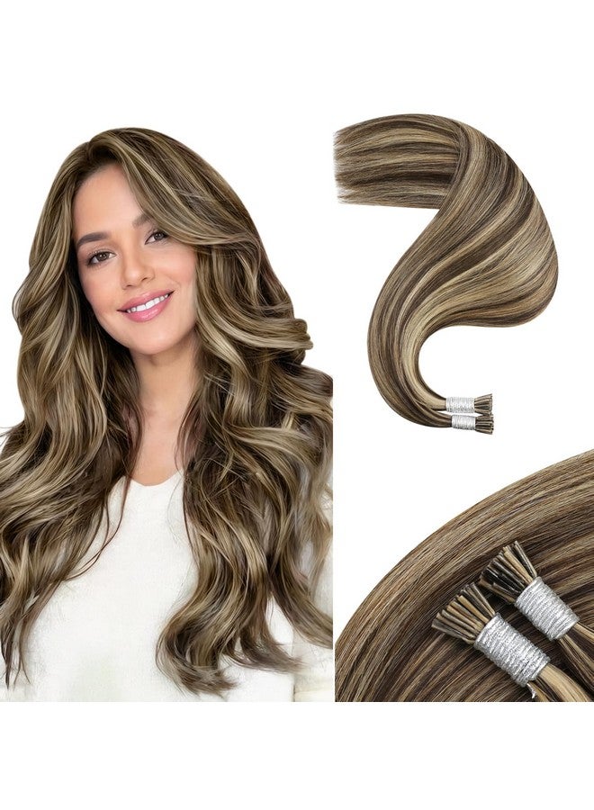 Moresoo I Tip Hair Extensions Human Hair Brown Itip Human Hair Extensions Highlight Dark Brown With Caramel Blonde I Tip Human Hair Extensions Strawberry Blonde For Wedding 20 Inch 50S/40G - Image 1