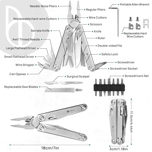 BIBURY Multitools Pliers Pro BI2049, Multi Tool Foldable Pliers with Large Saw Blade, Wire Cutters, Upgraded Multi Tool w/Scissors and Screwdirver Set, Multitool for Outdoor Hunting Survival Camping - Image 2