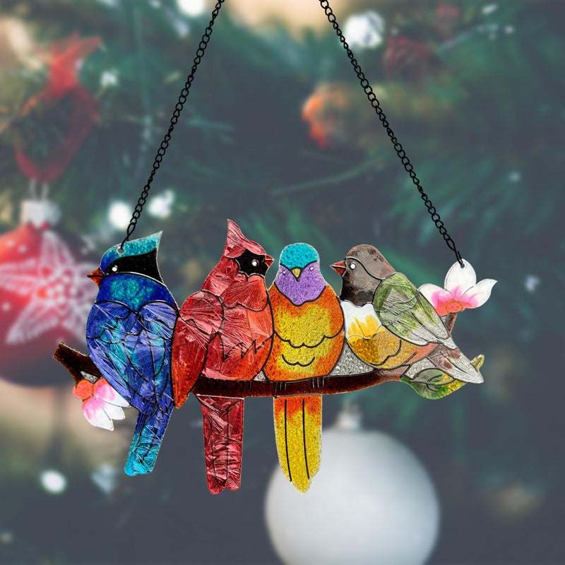 DASTOLL Stained Glass Window Hanging Large Suncatcher Stained Glass Birds on Branch Sun Catchers for Indoor Window Doors Room Home Decoration Hummingbird Gifts for Bird Lovers - Image 2