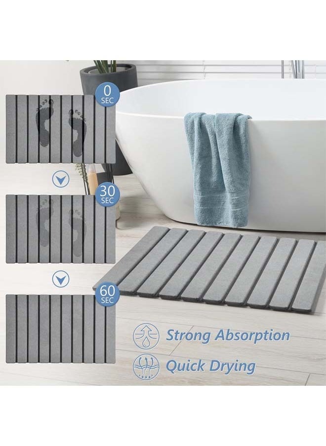 L&E Foldable Stone Bath Mat,Super Absorbent Diatomaceous Earth Mat, Non-Slip Quick Drying Mat,Compact and Easy to Store,Natural Stone Mat,Easy to Clean,White  - Image 2