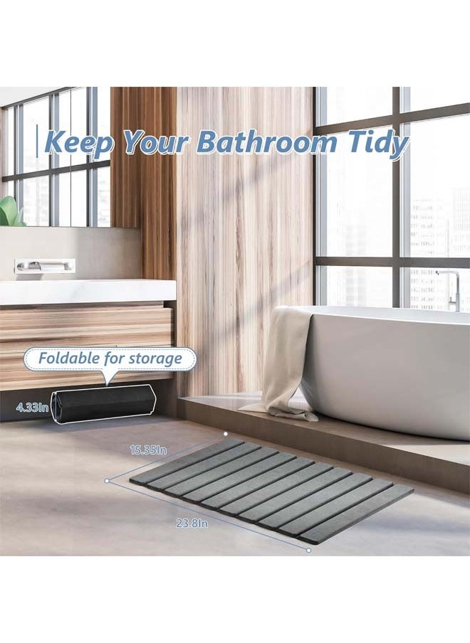 L&E Foldable Stone Bath Mat,Super Absorbent Diatomaceous Earth Mat, Non-Slip Quick Drying Mat,Compact and Easy to Store,Natural Stone Mat,Easy to Clean,White  - Image 5