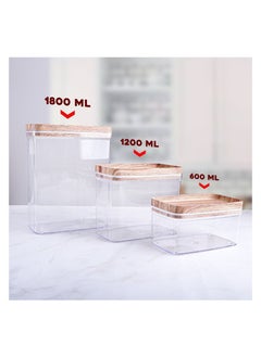 Spaceshoop Acrylic Containers Kit Contain Three Different Sizes With Sealed Airtight Lid Ideal To Keep Legumes Fresh And Practical For Kitchen Set Of 3 Pieces Transparent Beige  - Image 4