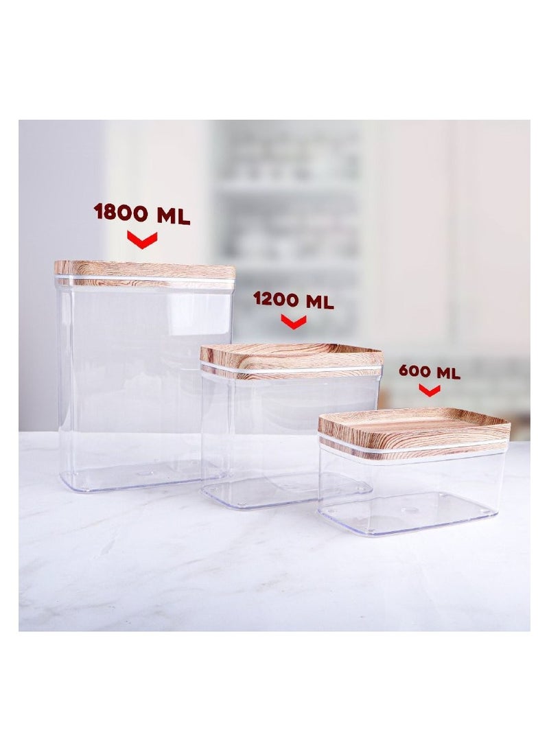 Spaceshoop - Acrylic Containers Kit Contain Three Different Sizes With Sealed Airtight Lid Ideal To Keep Legumes Fresh And Practical For Kitchen Set Of 3 Pieces Transparent Beige - Image 1