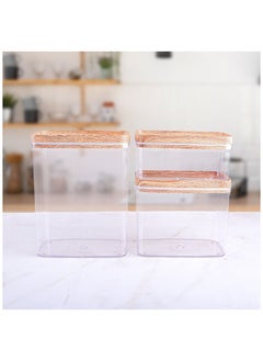 Acrylic Containers Kit Contain Three Different Sizes With Sealed Airtight Lid Ideal To Keep Legumes Fresh And Practical For Kitchen Set Of 3 Pieces Transparent Beige