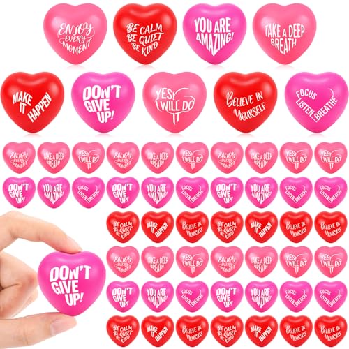 Jerify 48 Pieces Heart Stress Balls Foam Inspirational Motivational Stress Balls Quotes Anxiety Relief for Adults Wedding Valentines Day Carnival Reward Pink Red Rose Red - Image 1