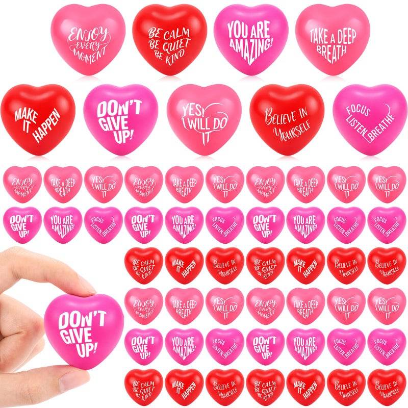 Jerify 48 Pieces Heart Stress Balls Foam Inspirational Motivational Stress Balls Quotes Anxiety Relief for Adults Wedding Valentines Day Carnival Reward Pink Red Rose Red - Image 3
