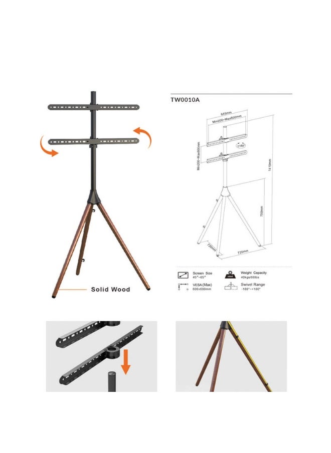 Artistic Easel Studio TV Stand With Walnut Tripod Base Black
