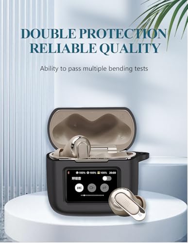 WUNIAK Case for JBL Tour Pro 3 - True Wireless Noise Cancelling Earbuds, Soft Silicone Protective Portable Scratch Shock Resistant with 2pack Screen Protector &Cleaner Kit & Carabiner & Lanyard，Black - Image 2