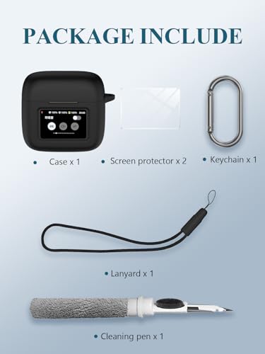 WUNIAK Case for JBL Tour Pro 3 - True Wireless Noise Cancelling Earbuds, Soft Silicone Protective Portable Scratch Shock Resistant with 2pack Screen Protector &Cleaner Kit & Carabiner & Lanyard，Black - Image 5
