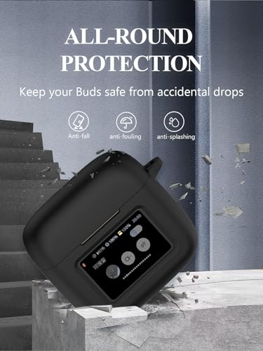 WUNIAK Case for JBL Tour Pro 3 - True Wireless Noise Cancelling Earbuds, Soft Silicone Protective Portable Scratch Shock Resistant with 2pack Screen Protector &Cleaner Kit & Carabiner & Lanyard，Black - Image 4