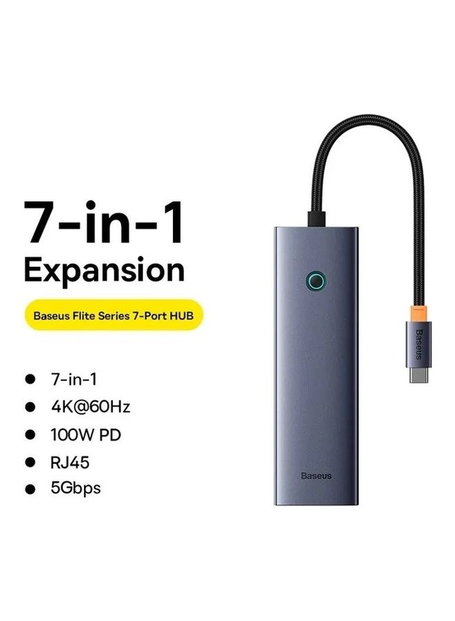 بيسوس موزع USB-C (7 في 1) مزود بتقنية 4K HDMI، توصيل طاقة 100 واط، إيثرنت RJ45، 2 USB-A 3.0، منافذ بيانات 5 جيجابت في الثانية، قارئ بطاقات microSD وSD، لأجهزة MacBook Air، وMacBook Pro، وXPS، وHuawei MateBook و أجهزة أخرى ذات منفذ من النوع C - Image 2