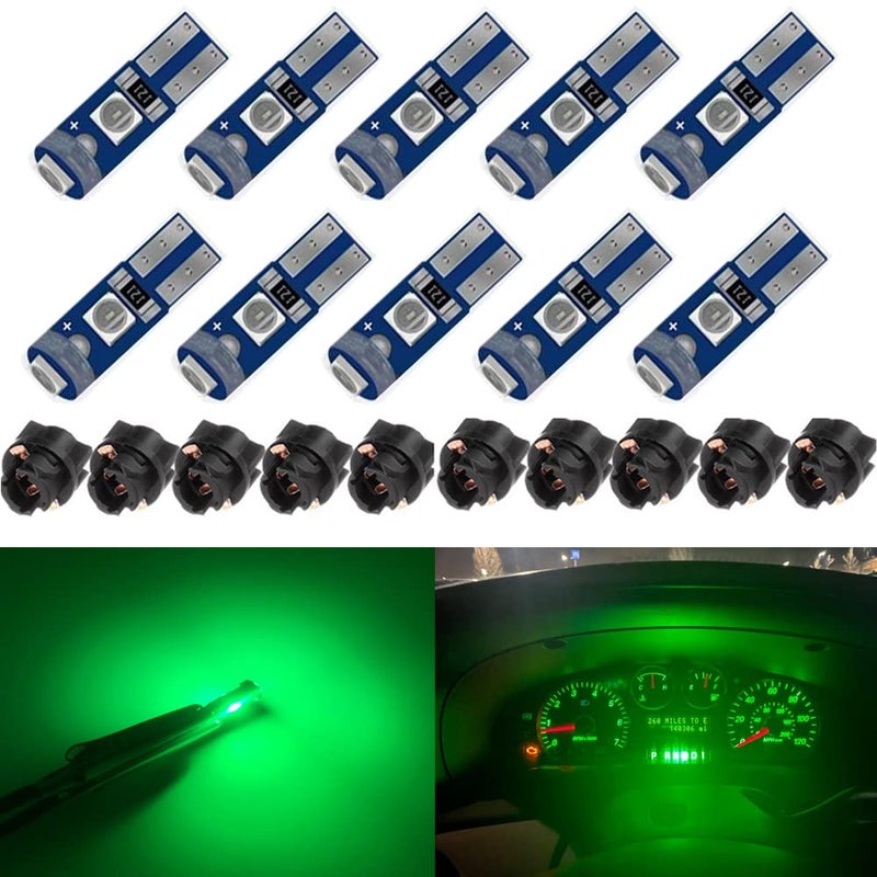 BlyilyB 10Pack Green T5 2721 37 74 Wedge Led Bulb PC74 Twist Sockets Replacement Dash Dashboard Lights Instrument Panel Cluster LEDS Lamps
