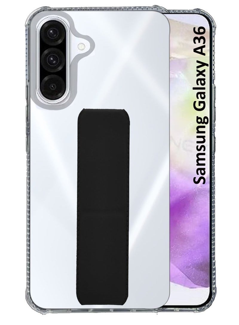 3-in-1 Magnetic Transparent Wrist Strap Hand Grip Stand Back Case Cover  for Samsung Galaxy A36-Clear/Black - Image 1