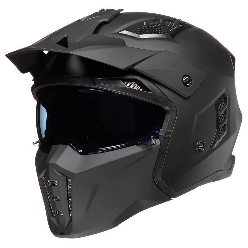 ILM Open Face Motorcycle 34 Half Helmet for Men and Women Vintage Retro Helmet with Visor for Moped ATV Cruiser Scooter DOT Model Z302Matte BlackLarge