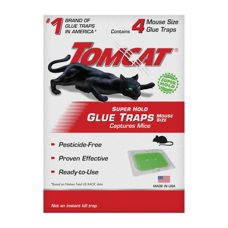 Tomcat Super Hold Glue Traps Mouse Size for Mice, Cockroaches, Spiders, and Scorpions, Ready-To-Use, 4 Traps - Image 1