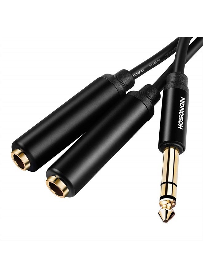 HOSONGIN 1/4 inch TRS Stereo Splitter Y Cable 1.6Ft, 1/4 Inch 6.35mm Stereo Male Plug to Dual 1/4 Inch 6.35mm Female Jack, Black Aluminum Alloy Shell Gold Plated Plug Socket - Image 1