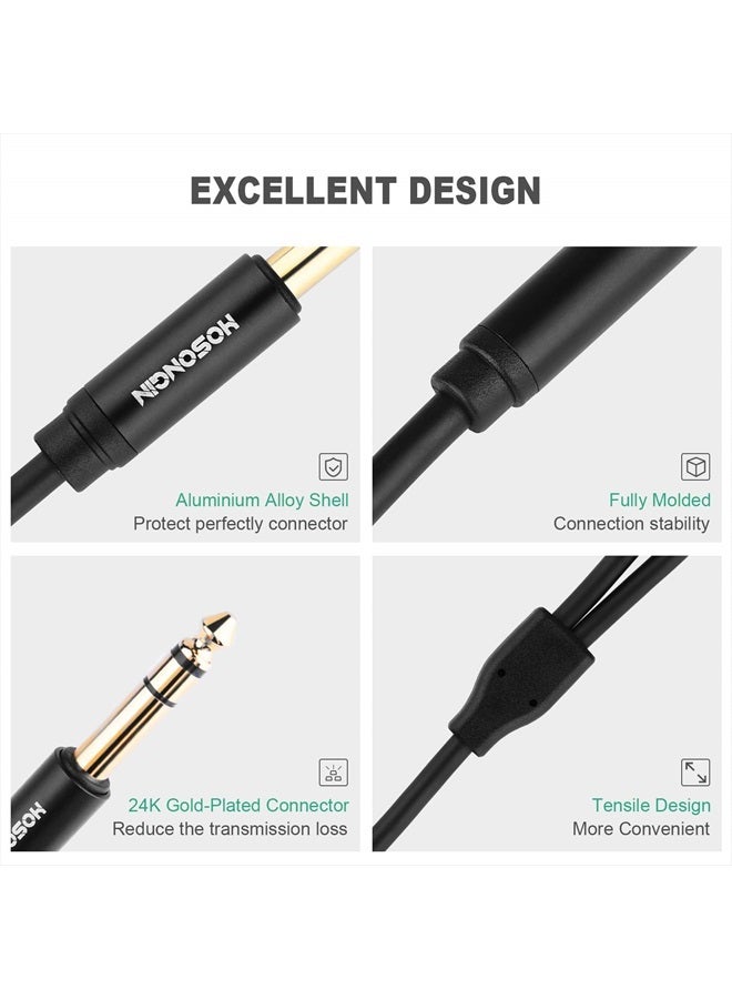 HOSONGIN 1/4 inch TRS Stereo Splitter Y Cable 1.6Ft, 1/4 Inch 6.35mm Stereo Male Plug to Dual 1/4 Inch 6.35mm Female Jack, Black Aluminum Alloy Shell Gold Plated Plug Socket - Image 3