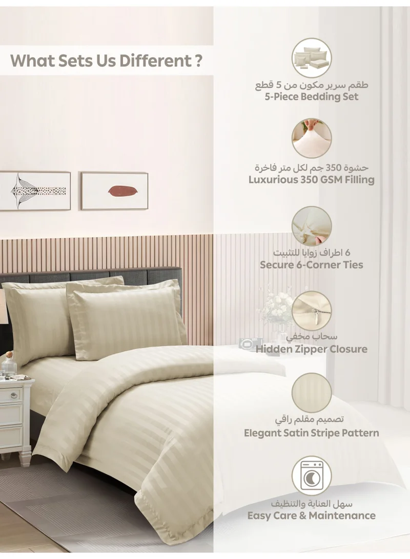 دوناتيلا Striped Comforter Set, Single Size Fits 140x200 cm, 5-Piece Hotel Bedding with 350 GSM Filling – Comforter, Comforter Cover, Fitted Sheet, Pillowshams.