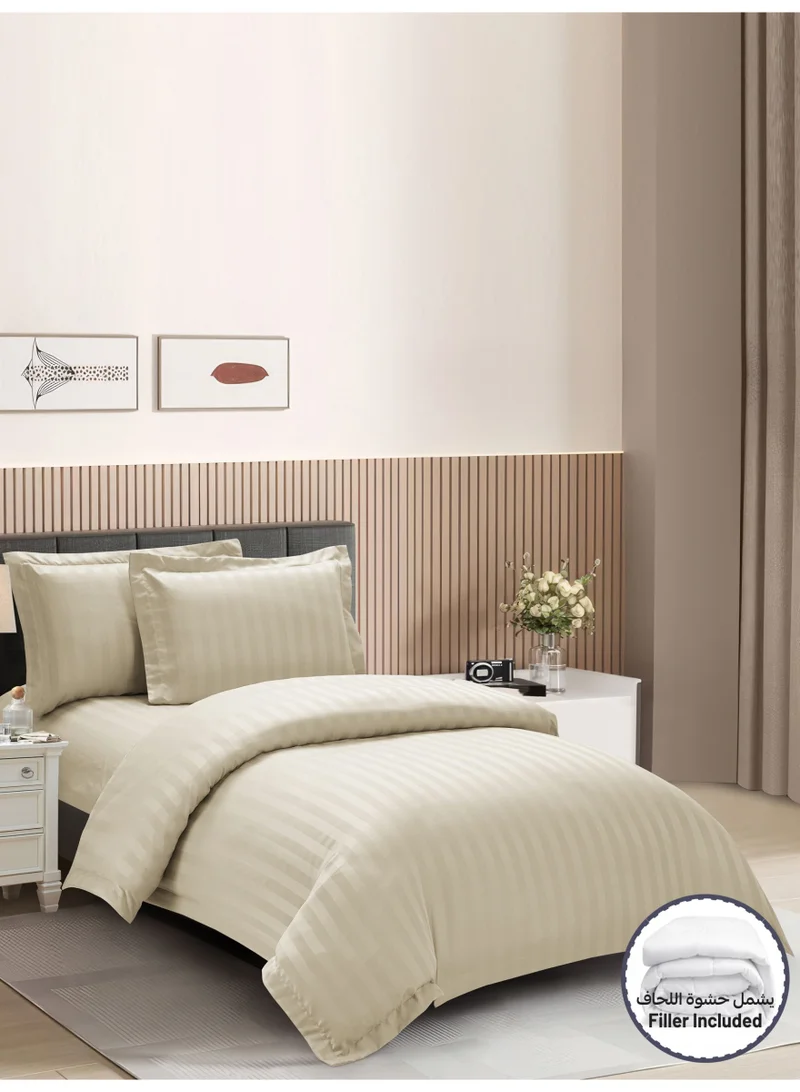 Donetella Striped Comforter Set, Single Size Fits 140x200 cm, 5-Piece Hotel Bedding with 350 GSM Filling – Comforter, Comforter Cover, Fitted Sheet, Pillowshams.