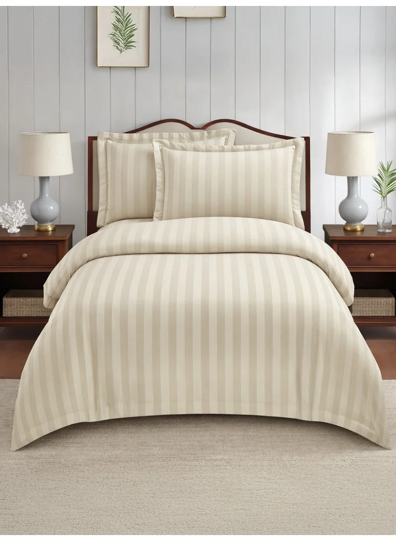 Donetella Hotel Striped Comforter Set, Fits 140x200 cm Size Bed, Removable Duvet Filler Included, 5-Pcs Single Size, 350 GSM Filling.