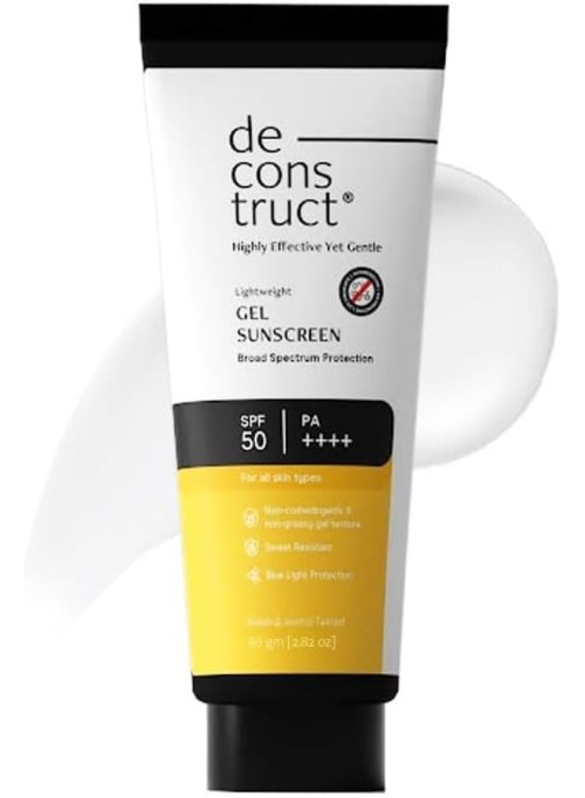 واقي شمس جل دي كونستركت للبشرة الدهنية SPF 50 PA++++ | واقي شمس ثابت ضوئيًا بنسبة 100% | 4 فلاتر للأشعة فوق البنفسجية من الجيل الجديد | مُختبر حيويًا | خفيف الوزن، منعش، غير دهني | مناسب للبشرة الدهنية والمختلطة والعادية | للرجال والنساء